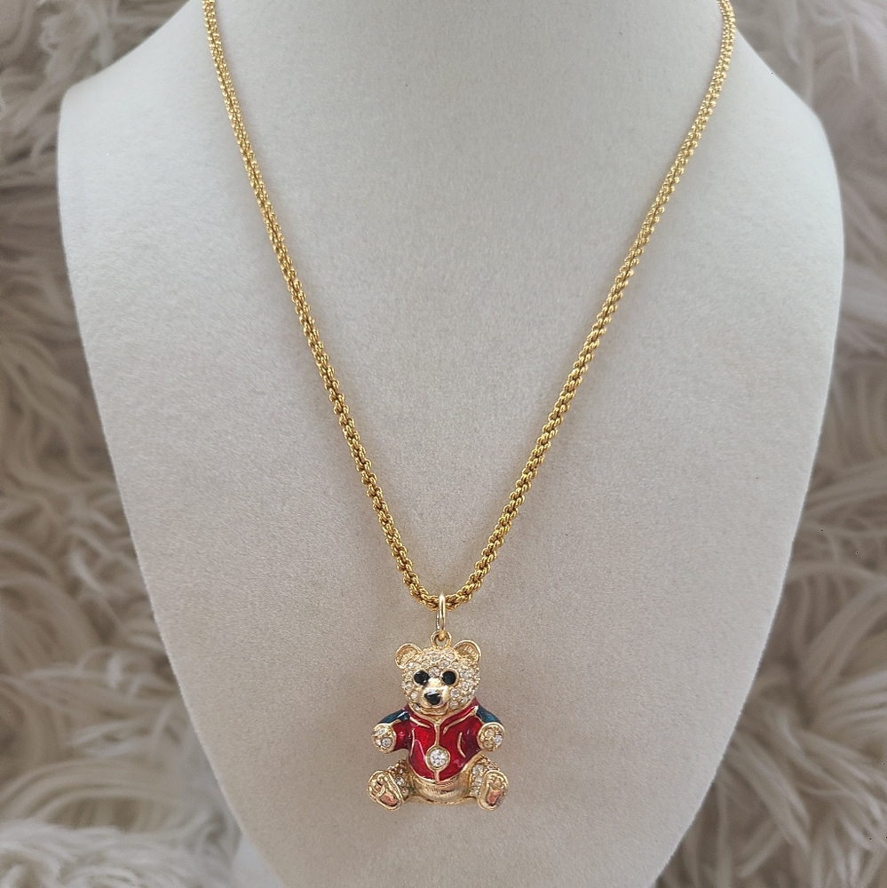 Swarovski Swan Stamped Bear Necklace- Great Condition